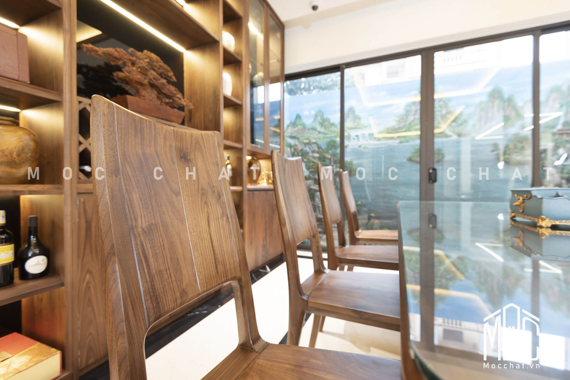 Bàn ăn gỗ óc chó 8 ghế hiện đại cao cấp