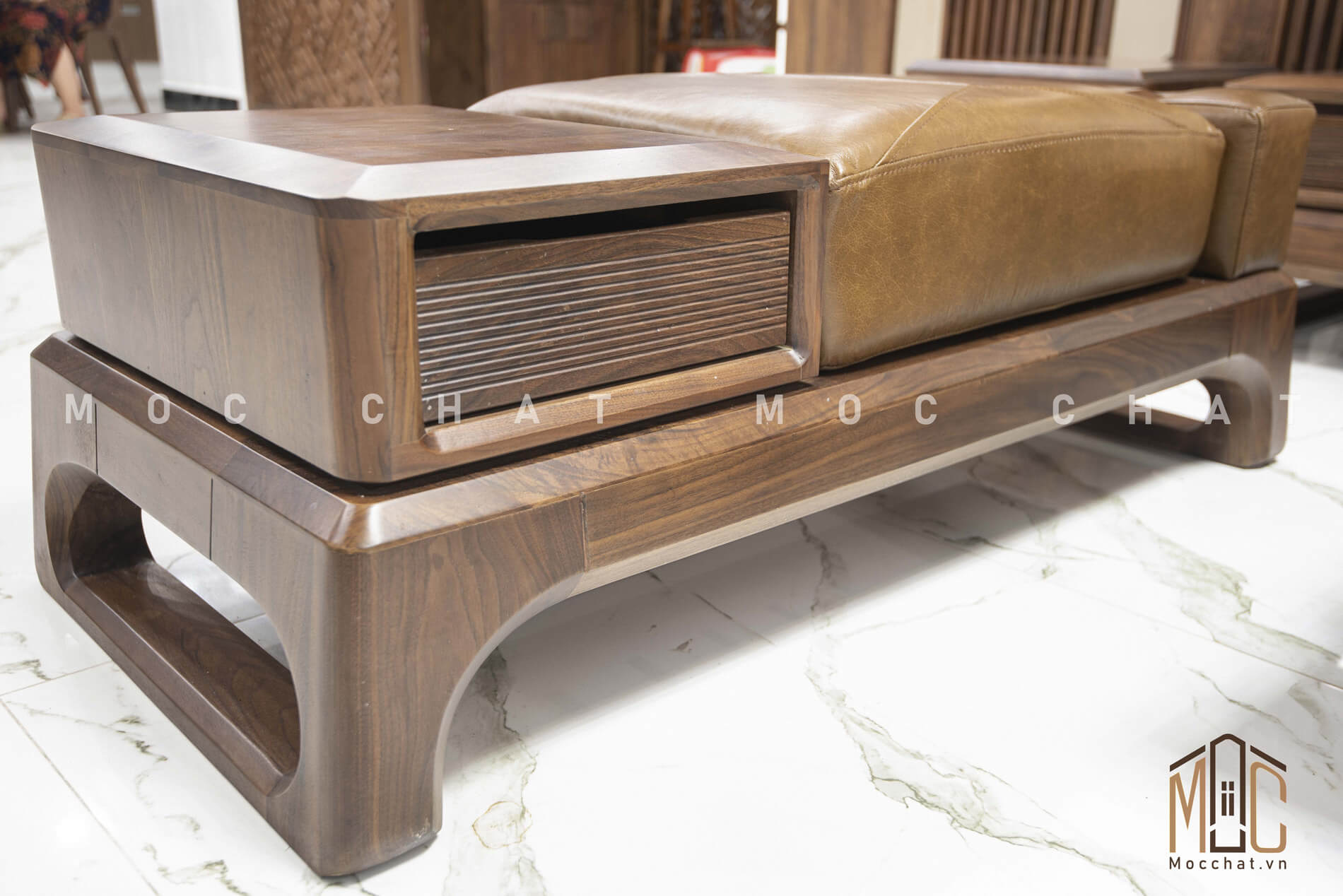 Đôn sofa gỗ óc chó cao cấp hiện đại