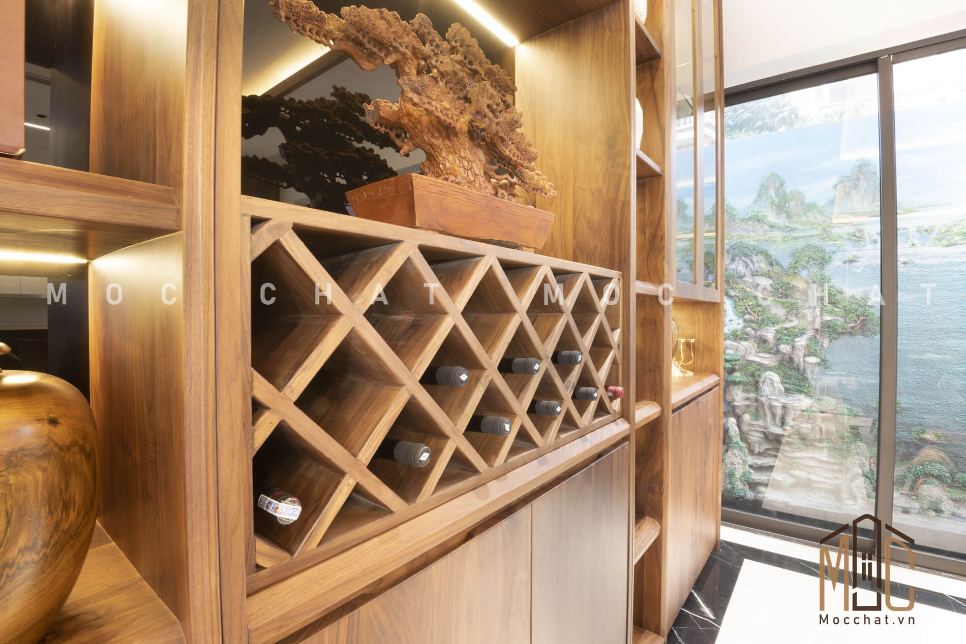 Mẫu tủ rượu gỗ óc chó