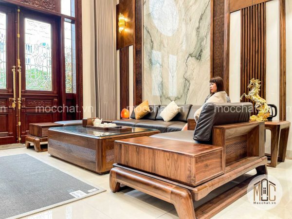 Bàn ghế sofa gỗ óc chó cao cấp hiện đại