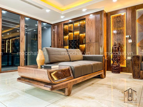 Băng dài 2 chỗ ngồi sofa gỗ óc chó