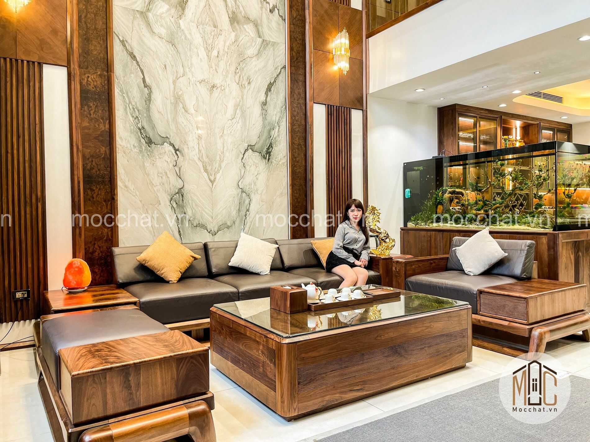 Bộ bàn ghế gỗ óc chó phòng khách