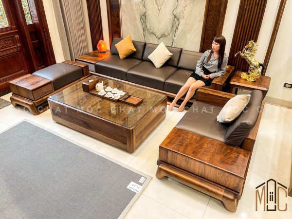 Bộ bàn ghế sofa gỗ óc chó hiện đại cao cấp mã SOC-04