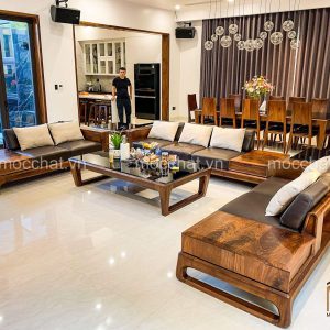 Bộ sofa bàn ghế gỗ óc chó cao cấp hiện đại