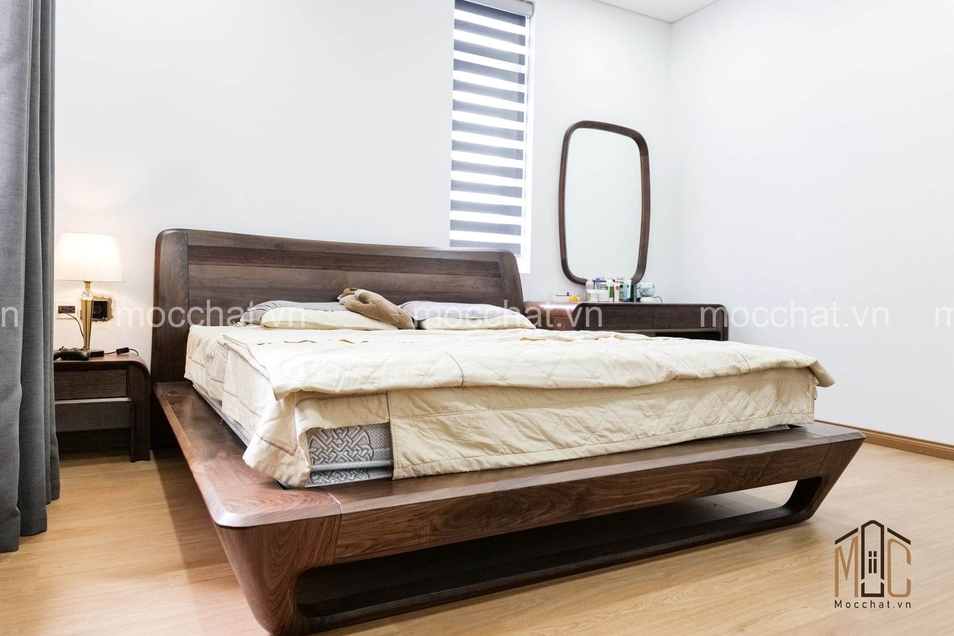 Giường gỗ óc chó hiện đại cao cấp