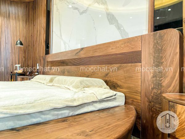 Mẫu giường ngủ gỗ óc chó đẹp hiện đại