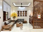 Sofa gỗ óc chó hai băng cao cấp hiện đại