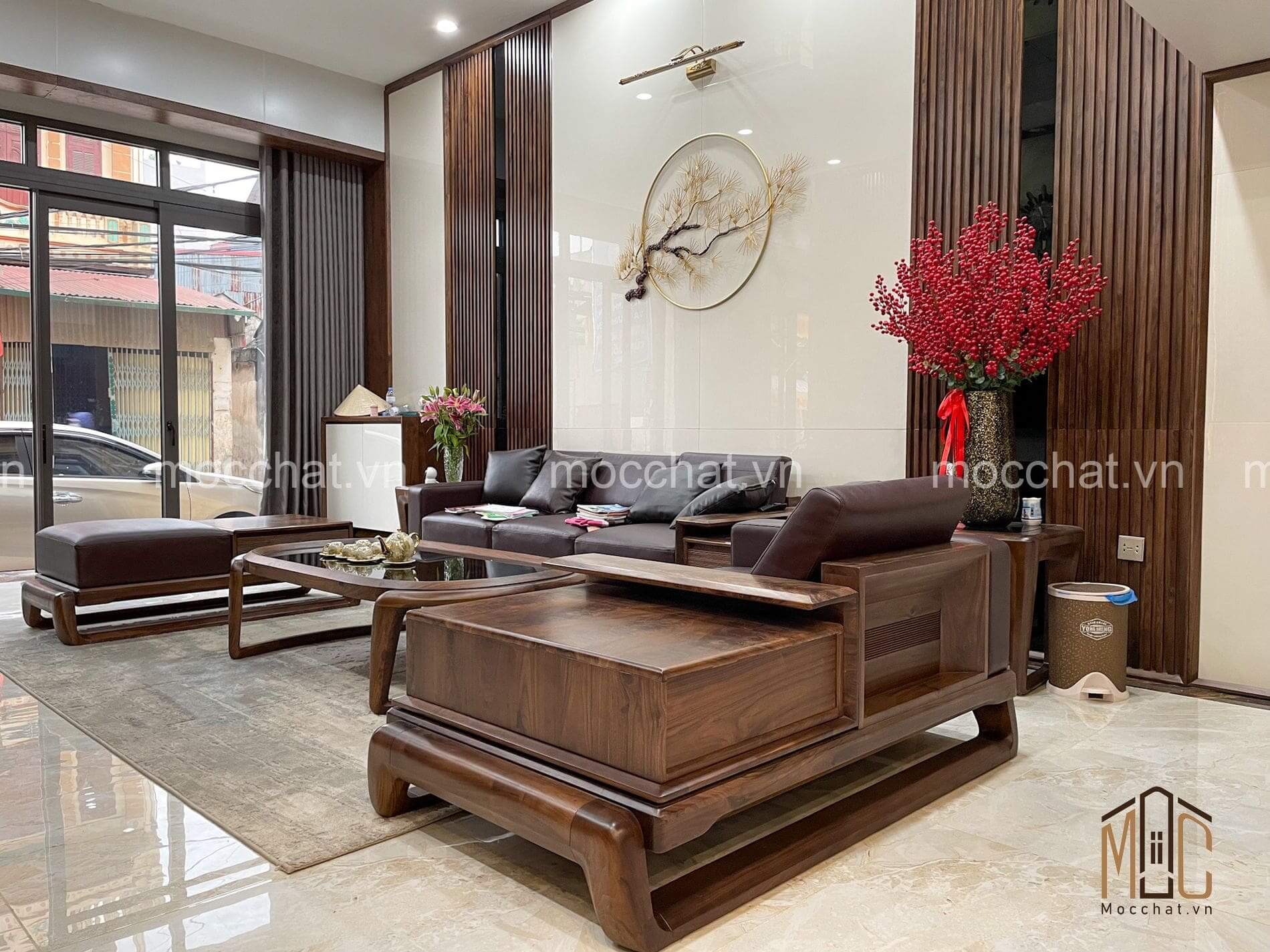 Bàn ghế sofa gỗ óc chó cao cấp hiện đại