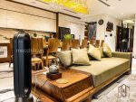 Băng dài 3 chỗ ngồi sofa gỗ óc chó hiện đại
