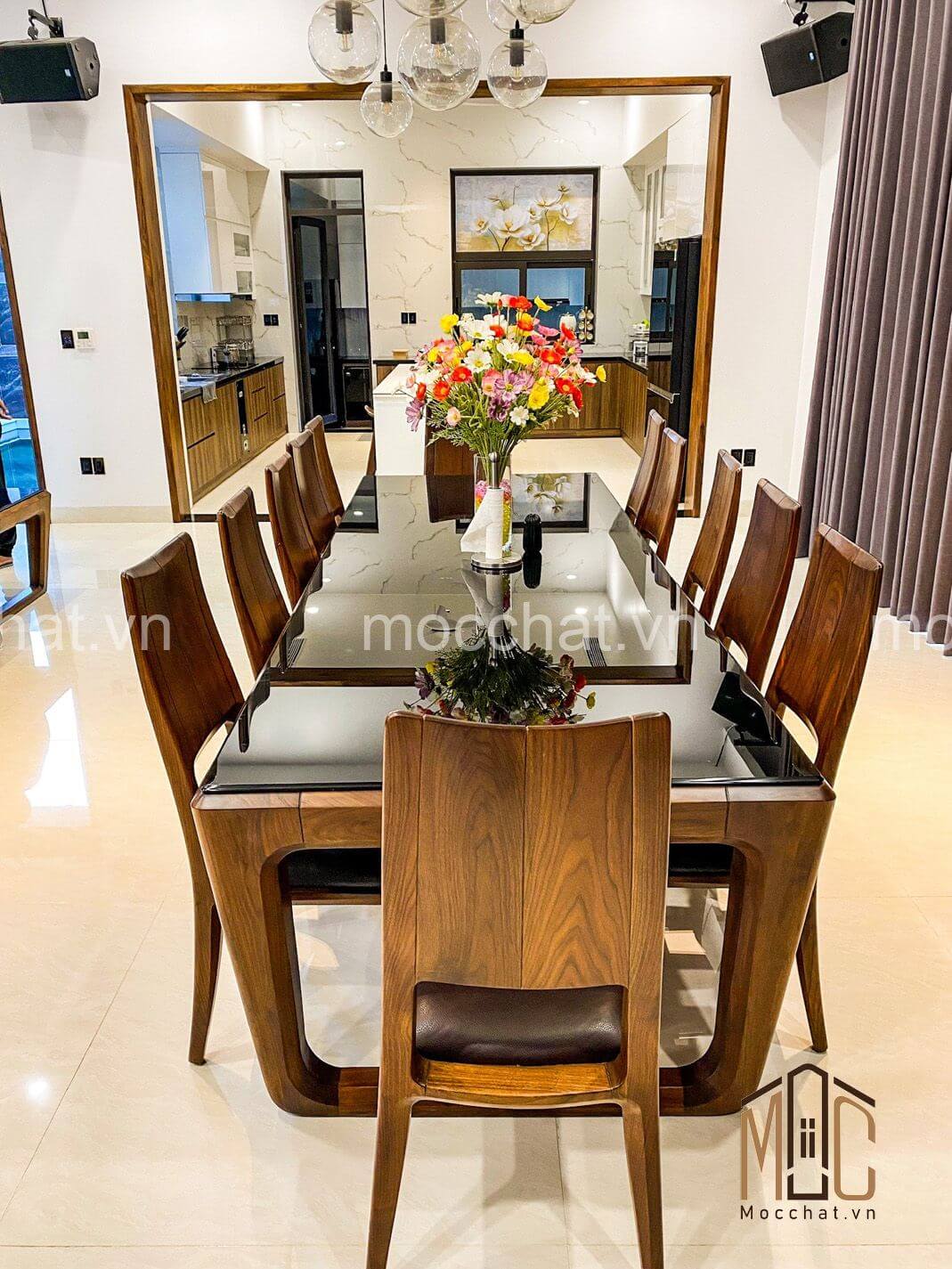 Bộ bàn ghế ăn gỗ óc chó đẹp cao cấp hiện đại