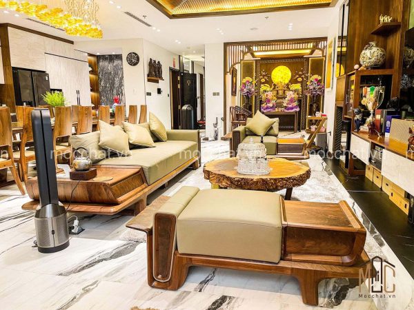 Bộ bàn ghế sofa gỗ óc chó phòng khách đẹp hiện đại cao cấp