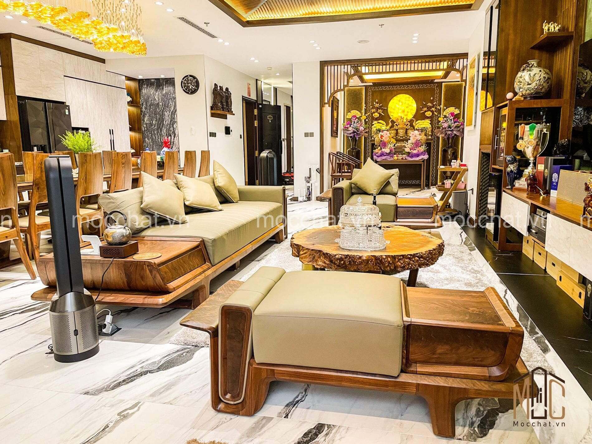 Bộ bàn ghế sofa gỗ óc chó phòng khách đẹp hiện đại cao cấp
