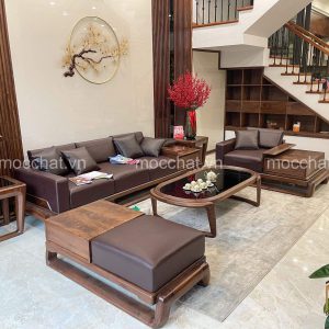 Bộ sofa bàn ghế phòng khách gỗ óc chó đẹp hiện đại cao cấp