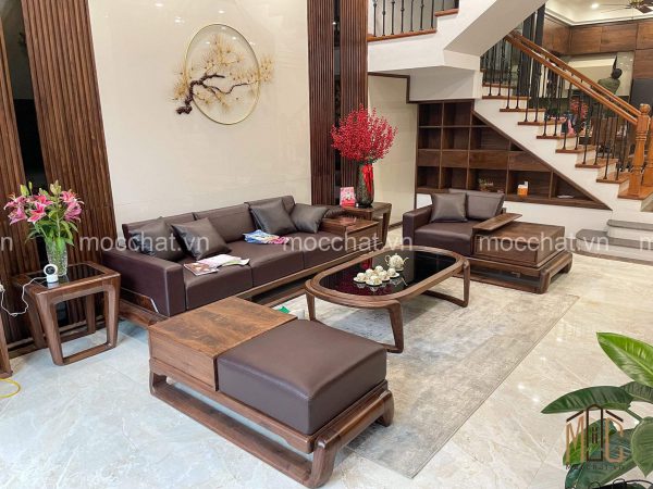 Bộ sofa bàn ghế phòng khách gỗ óc chó đẹp hiện đại cao cấp