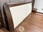 Chi tiết phần đầu giường gỗ óc chó kết hợp da tự nhiên nhập khẩu Ý