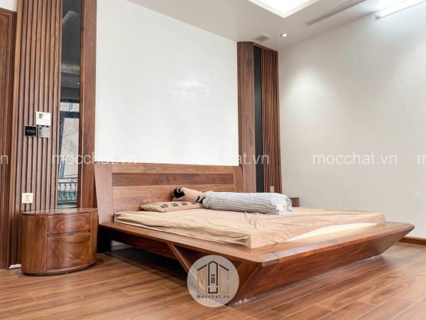 Giường gỗ óc chó cao cấp hiện đại
