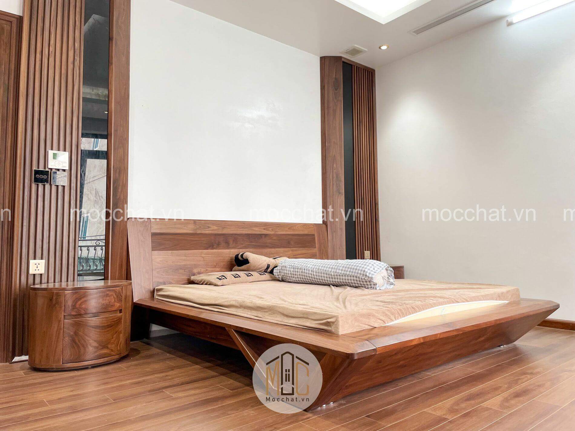 Giường gỗ óc chó cao cấp hiện đại