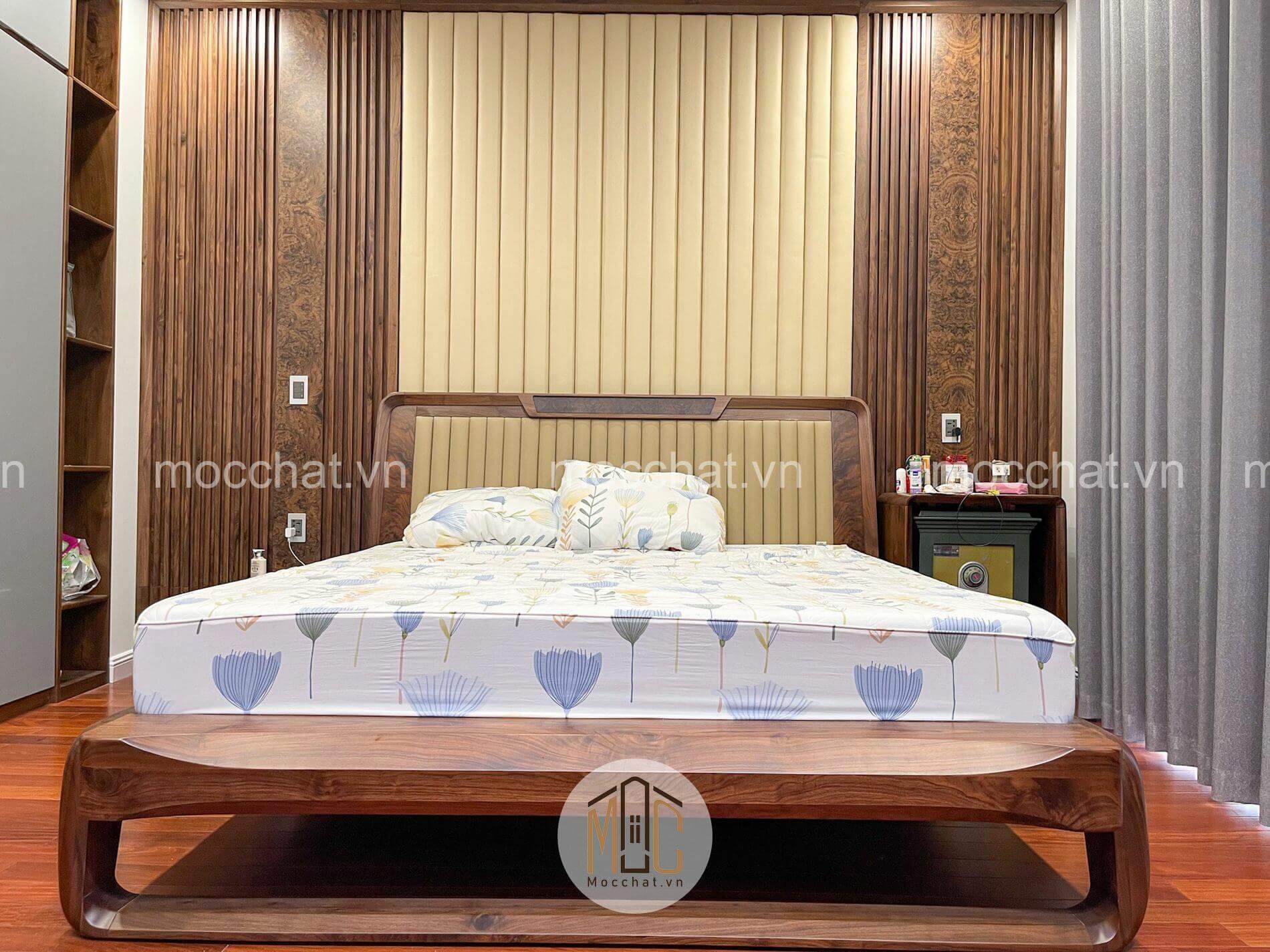 Giường gỗ óc chó cao cấp hiện đại