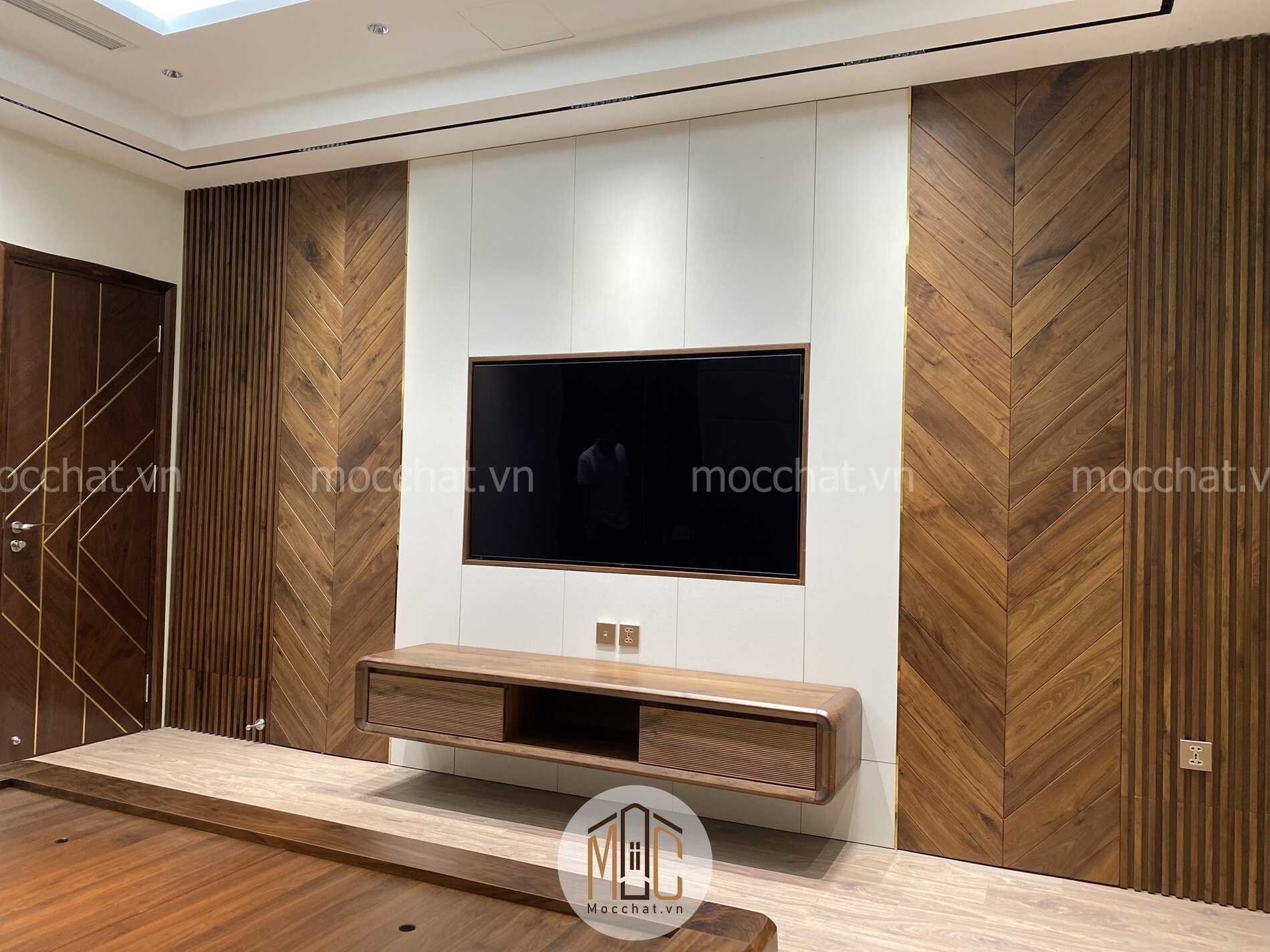 Kệ tivi treo tường gỗ óc chó đẹp cao cấp hiện đại