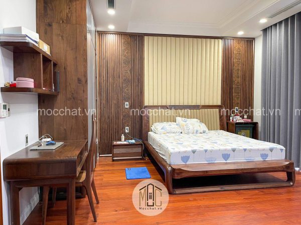 Không gian phòng ngủ gỗ óc chó cao cấp hiện đại
