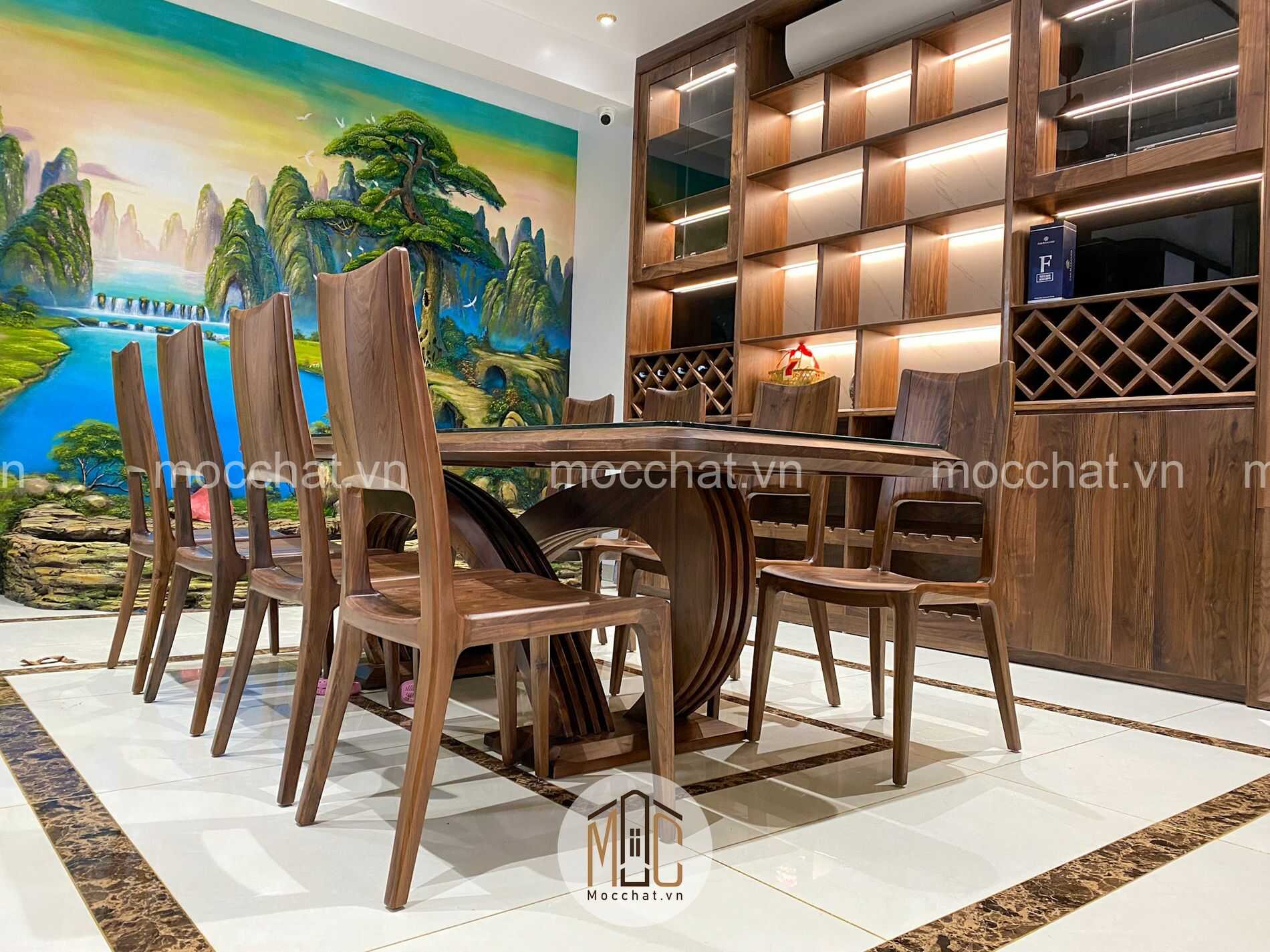 Bàn ăn gỗ óc chó 8 ghế đẹp cao cấp hiện đại
