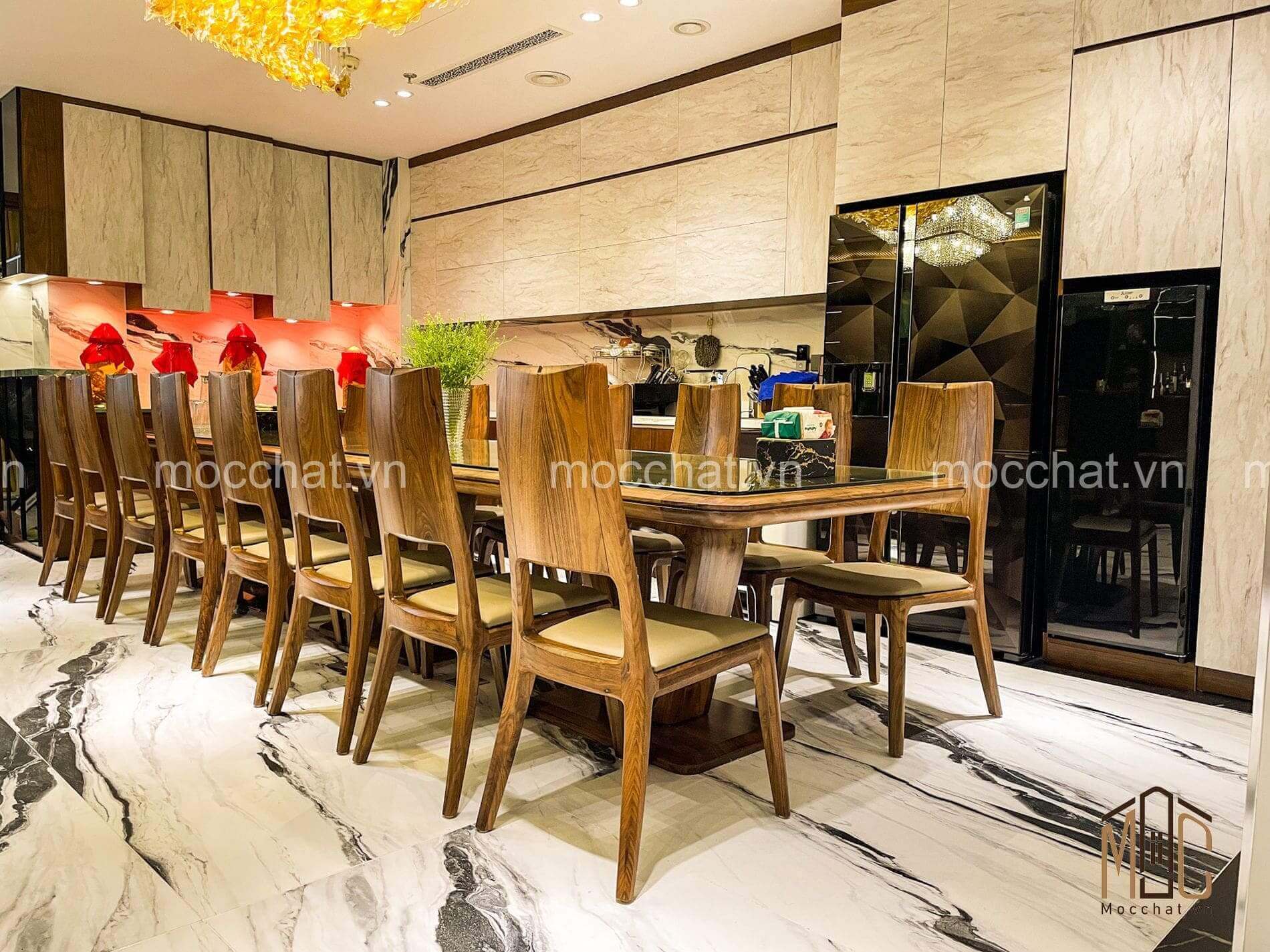 Mẫu bàn ghế ăn gỗ óc chó đẹp