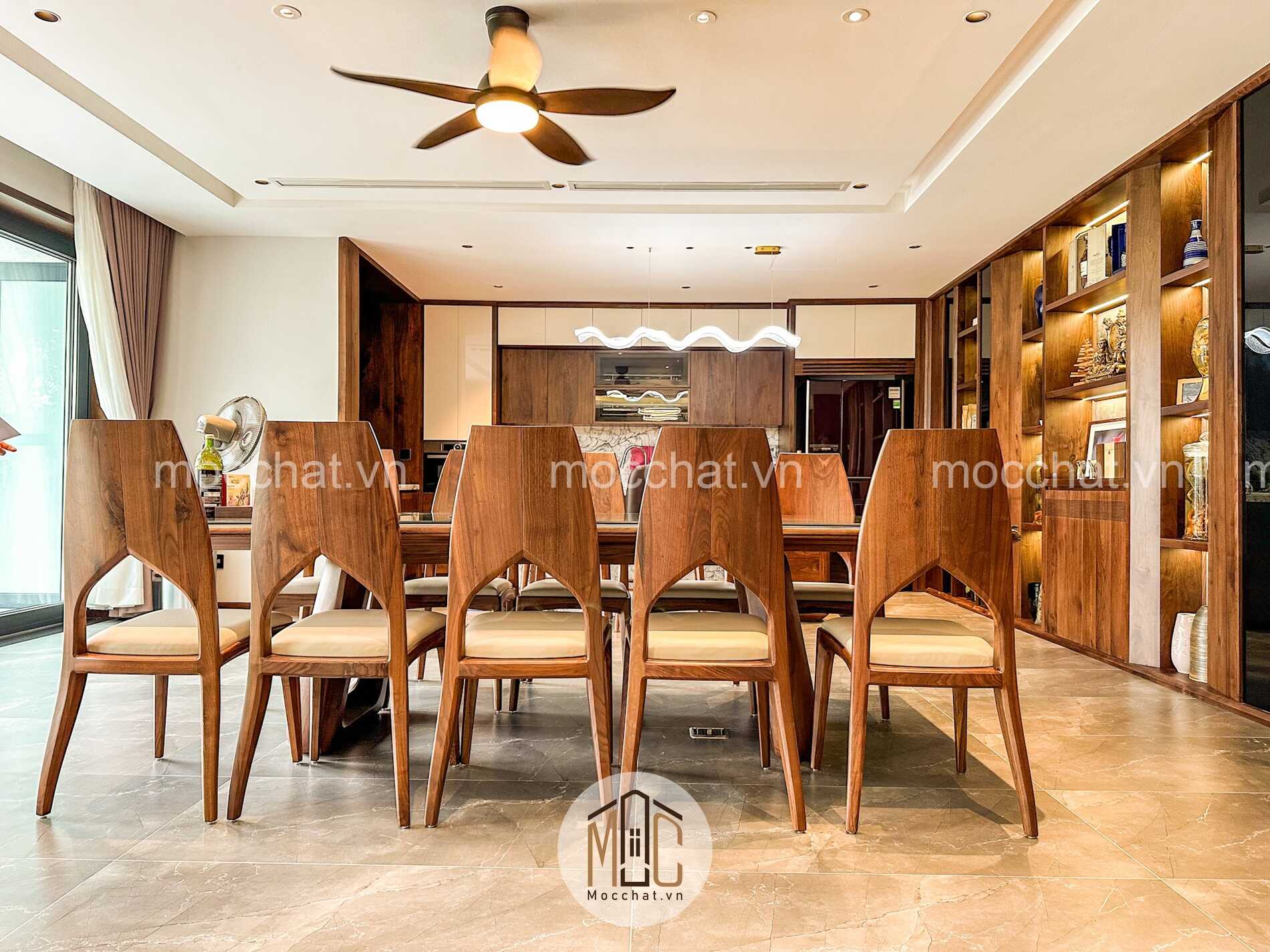 Mẫu bàn ghế ăn gỗ óc chó đẹp hiện đại cao cấp
