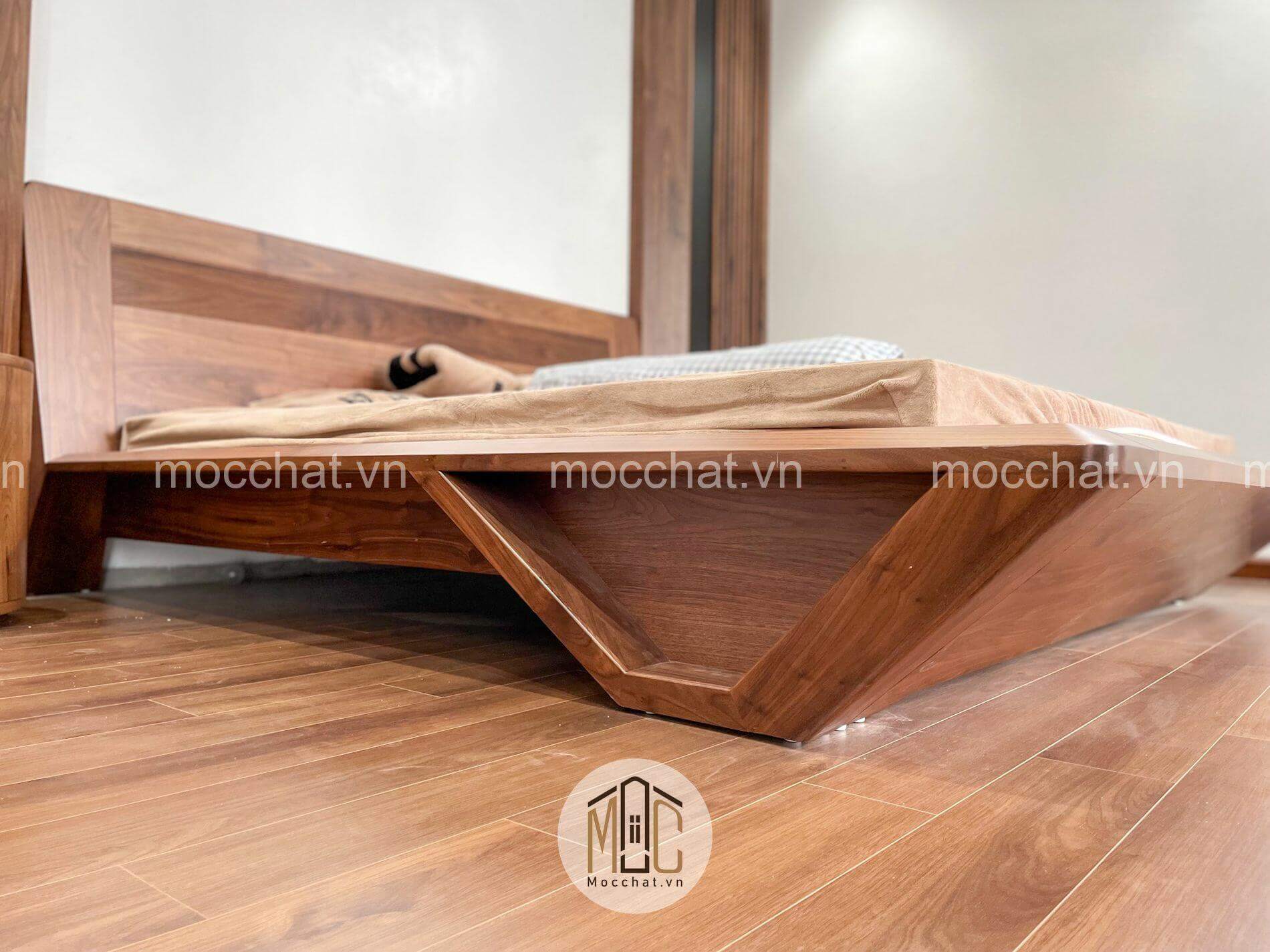 Mẫu giường gỗ óc chó cao cấp hiện đại