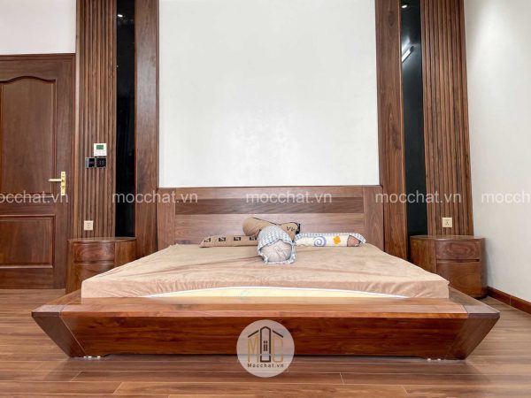 Mẫu giường gỗ óc chó đẹp cao cấp hiện đại
