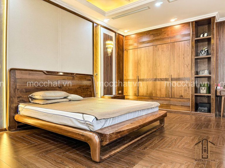 Mẫu Giường Ngủ Gỗ Óc Chó Cao Cấp Hiện Đại