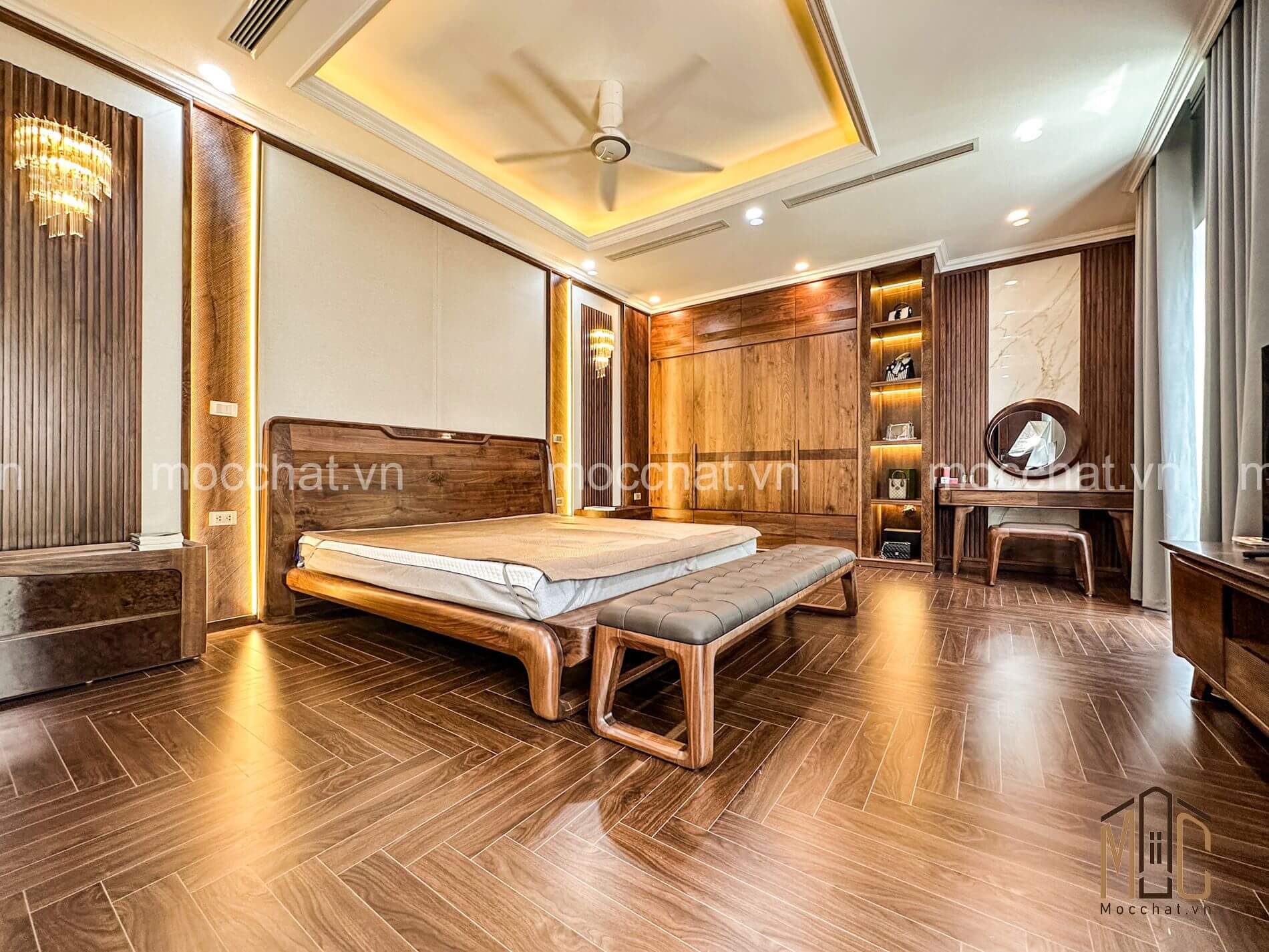 Nội thất phòng ngủ gỗ óc chó hiện đại cao cấp