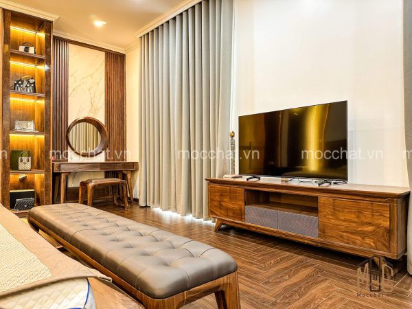Một góc phòng ngủ gỗ óc chó