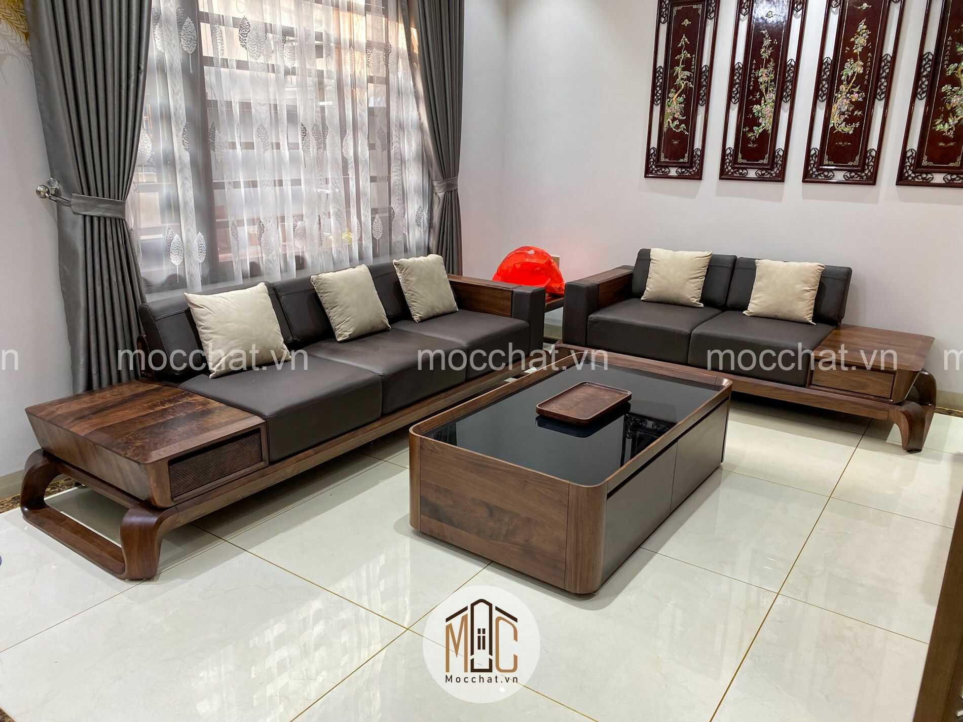 Sofa gỗ óc chó cao cấp hiện đại