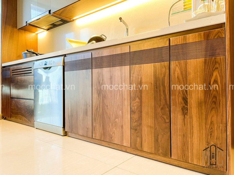 Tủ bếp gỗ óc chó đẹp hiện đại cao cấp