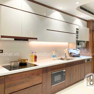 Tủ bếp gỗ óc chó hiện đại đẹp