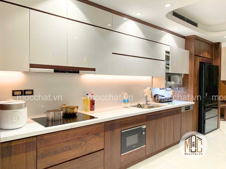 Tủ bếp gỗ óc chó hiện đại đẹp