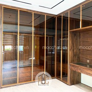 Tủ quần áo gỗ óc chó đẹp hiện đại cao cấp kết hợp bàn trang điểm gỗ óc chó