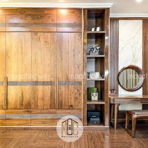 Tủ quần áo gỗ óc chó đẹp hiện đại cao cấp và bàn trang điểm gỗ óc chó