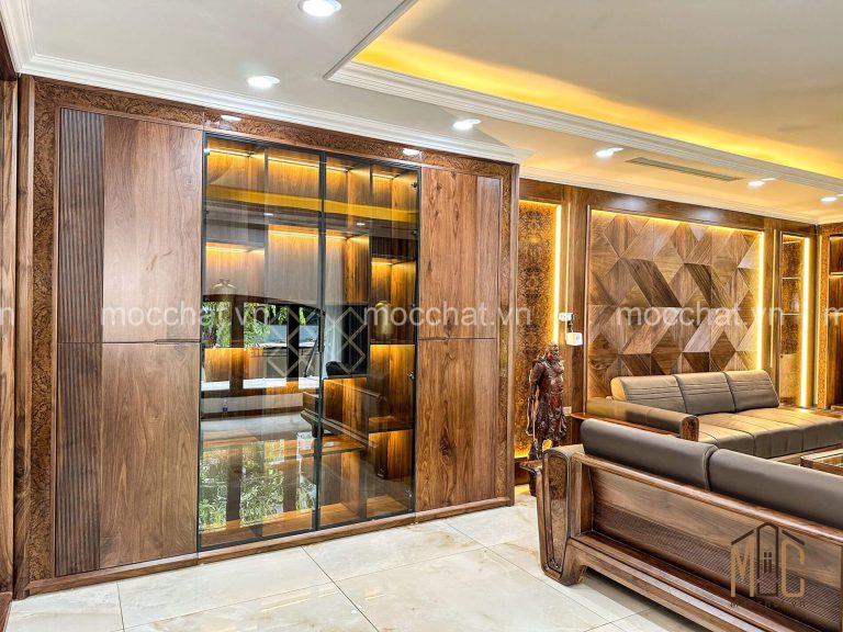 Tủ rượu gỗ óc chó cao cấp hiện đại