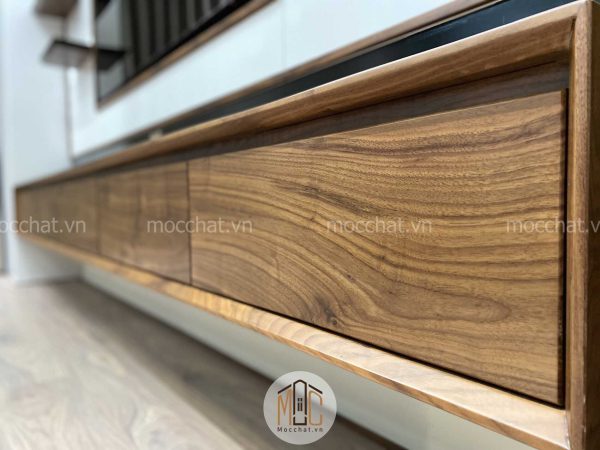 Vân gỗ kệ tivi treo tường gỗ óc chó cao cấp hiện đại