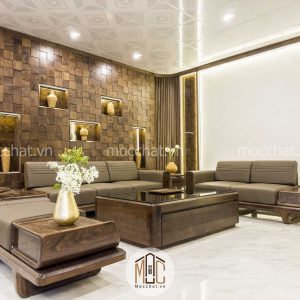 Bàn ghế sofa gỗ óc chó đẹp cao cấp hiện đại mã SOC14