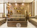 Bàn trà sofa gỗ óc chó đẹp hiện đại cùng hệ vách tủ trang trí gỗ óc chó cao cấp