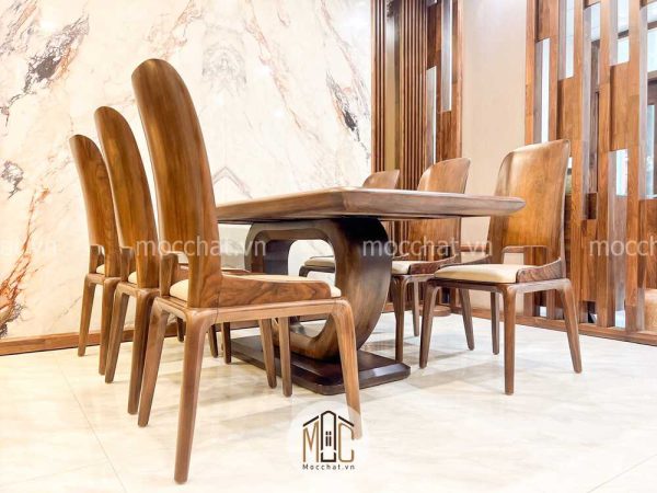 Bộ bàn ăn gỗ óc chó 6 ghế hiện đại cao cấp