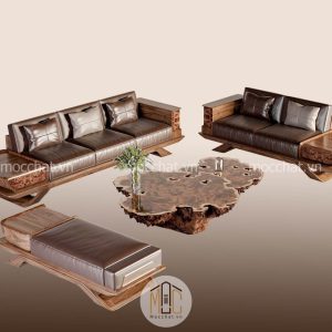Bàn ghế sofa gỗ óc chó hiện đại cao cấp mã SOC-15