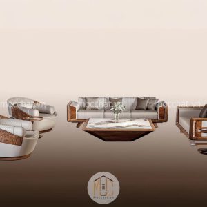 Bàn ghế sofa gỗ óc chó hiện đại cao cấp mã SOC-16