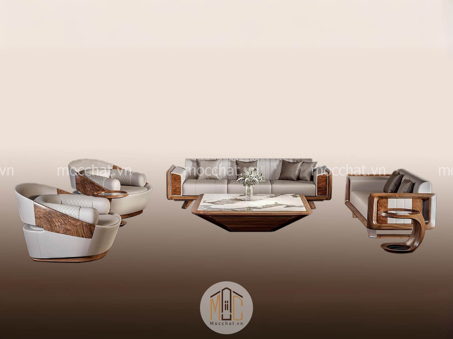 Bàn ghế sofa gỗ óc chó hiện đại cao cấp mã SOC-16