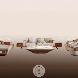 Bàn ghế sofa gỗ óc chó hiện đại cao cấp mã SOC-17