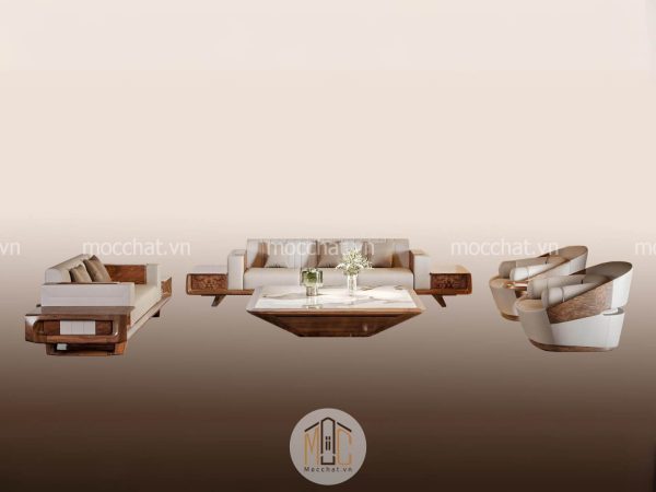 Bàn ghế sofa gỗ óc chó hiện đại cao cấp mã SOC-17