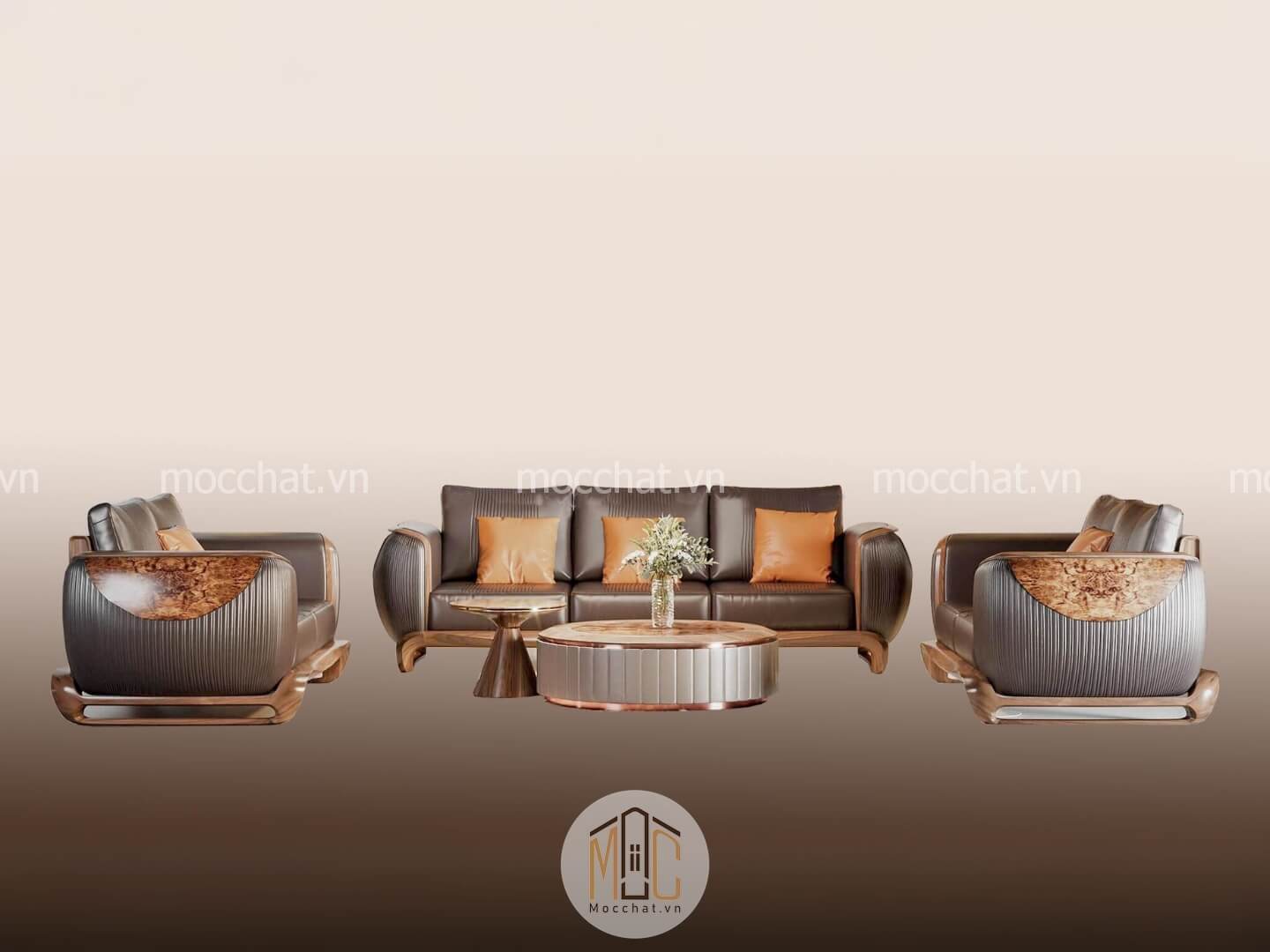 Bàn ghế sofa gỗ óc chó hiện đại cao cấp mã SOC-18
