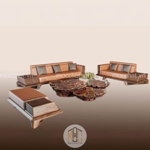 Bàn ghế sofa gỗ óc chó hiện đại cao cấp mã SOC-19